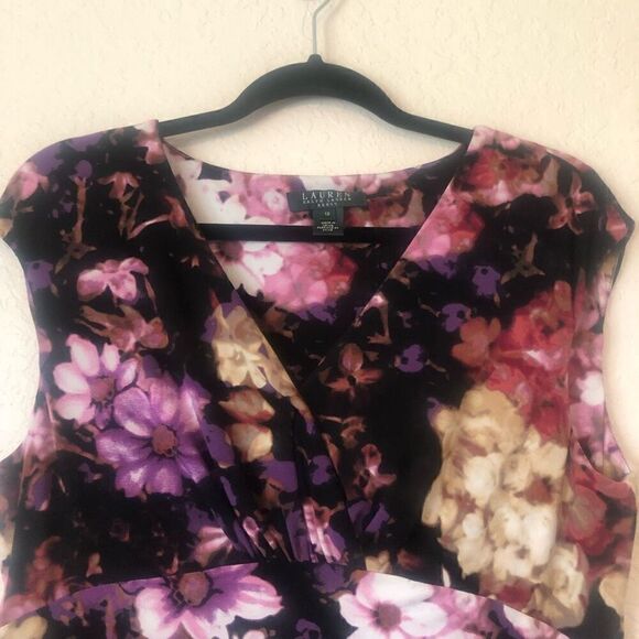 Lauren Ralph Lauren V Neck Empire Waist Floral Sheath Dress Career, Wedding Gues - Picture 6 of 16